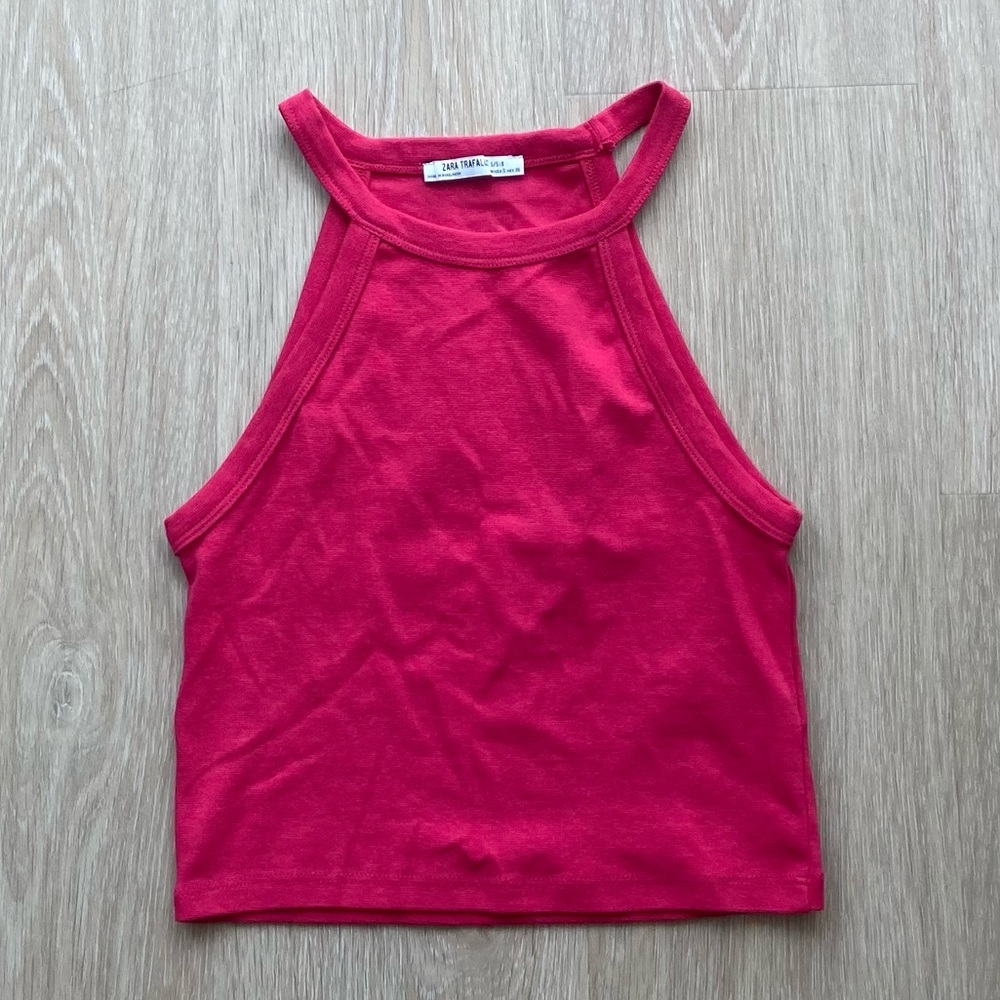 Zara Trafaluc Cotton Halter Reddish Pink Crop Top